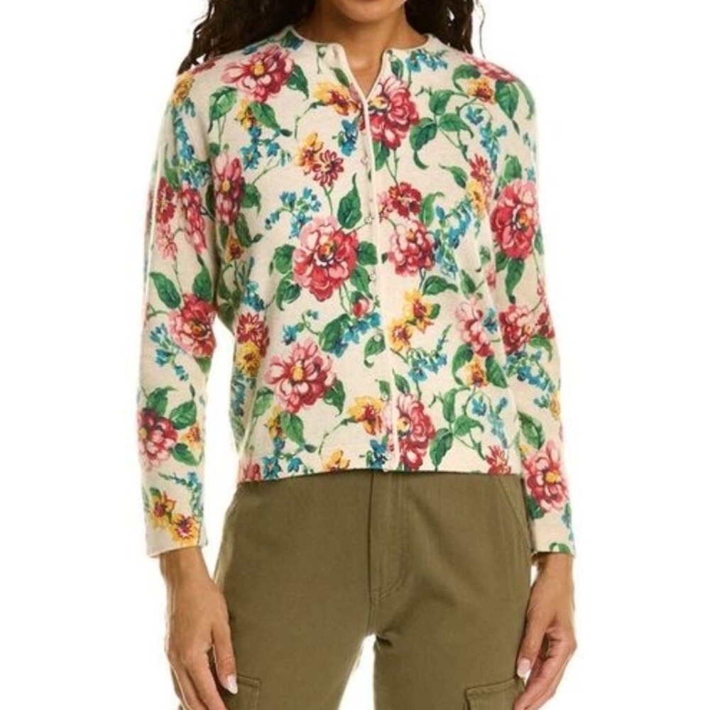 Frances Valentine Floral Cardigan Women S Cream Pink Pearl Button Wool Good